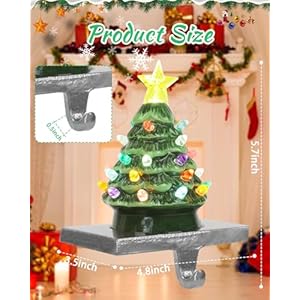 Ceramic Christmas Stocking Holders with LED - Green and White Set of 2 for Mantle & Window Ceramic Christmas Stocking Holders with LED Green and White Set of 2 for Mantle Window