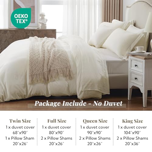 Image of MILDLY Duvet Cover Twin Ultra Soft Comforter Cover Set 2pcs, Off White | Washed Microfiber Cotton-Like, Breathable Comfort, Hidden Zipper, 8 Corner Ties, OEKO-TEX Certified, Fade Resistant