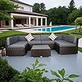 7 Piece Outdoor Patio Furniture Sets with Cushions, Outdoor PE Rattan Wicker Sectional Conversation Patio Couch Sofa Set with Coffee Table, for Garden, Deck, Poolside, Gray