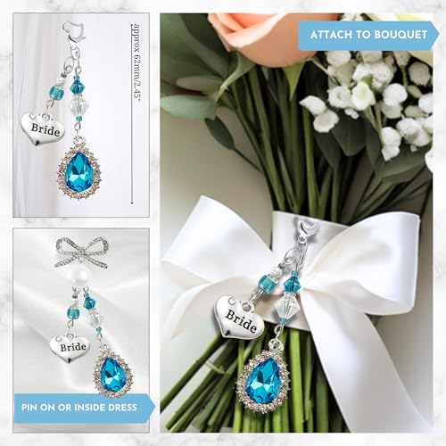 Gutsy Goodness Something Blue Wedding Teardrop Charm Gift For Bride, Handmade Glass Rhinestone Aquamarine Heart Bouquet Pendant | Jewelry Pouch Accessory, Bridal Shower Idea From Bridesmaid Friend | Gutsy Goodness thumb #2