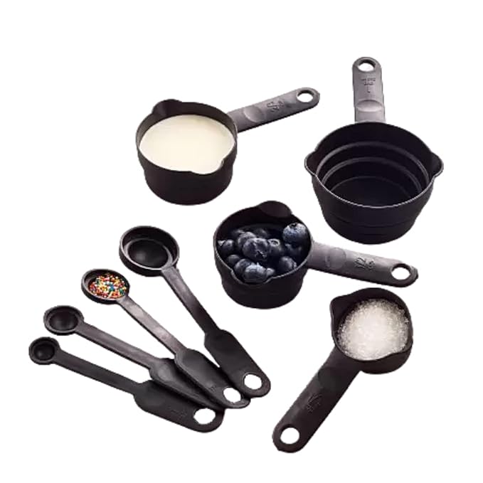 Suzec Plastic Measuring Spoon and Cup Set, 8-Pieces (Black, Pack of 1), Mix Size (Black) at Rs. 79