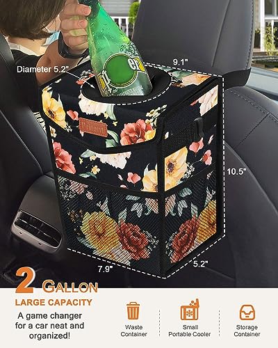 Image of Pritent Car Trash Can with Lid Leakproof Car Garbage Bag Vehicle Trash Bin | Hanging Automotive Garbage Can,Multipurpose Car Accessories for Women Men Interior Car Storage Organizer(2 Gal,Rose)