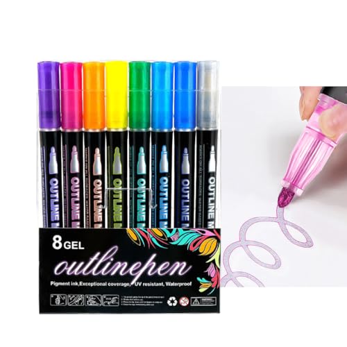 YKKYK 12-Colors Colouring Pens Metallic Marker Pens Acrylic Paint Pens Glitter Pens Outline Marker Pens for Black Paper Card Making DIY Photo Album Scrapbook Crafts Arts and Crafts for Kids