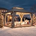 Aoxun 12x10 Gazebo Metal Frame Canopy with Light, Gray