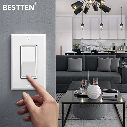 [4 Pack] Bestten 3-Way Decorator Wall Light Switch With Wallplate, 15A 120/277V, On/Off Rocker Paddle Interrupter, Ul Listed, White #TOP2