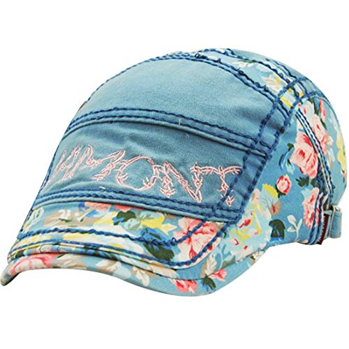 Thenice Men Beret Hat Cotton Buckle Adjustable Newsboy Hats Cabbie Gatsby Cap (Floral Azure)