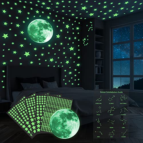 791 Stück ECHOCUBE Leuchtaufkleber Wandtattoo Sterne und Mond Sternenhimmel, Alphabet-Blatt Fluoreszierend Wandaufkleber, Leuchtsticker Wanddeko Für Baby Schlafzimmer Kinderzimmer Dekoration