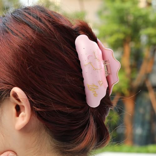 Libra Zodiac Constellation Hair Claw with Rhinestones, Pink Personalized Acetate Hair Clip for Women Gift 1 Piece