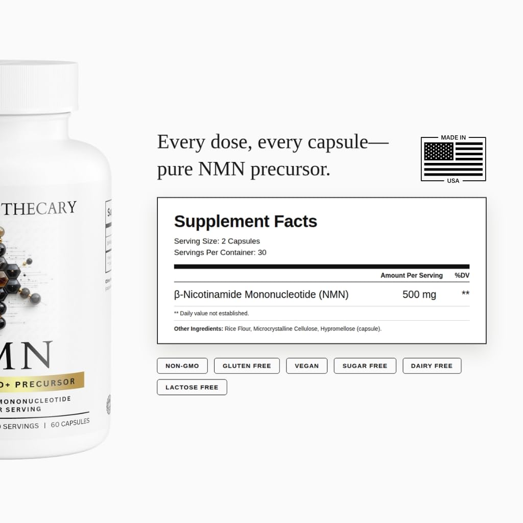 NMN 500mg - Nicotinamide Mononucleotide NAD+ Precursor Supplement, 60 Capsules, 30 Servings, Vegan, Non-GMO, Gluten Free, Made in USA — Amazon image 3