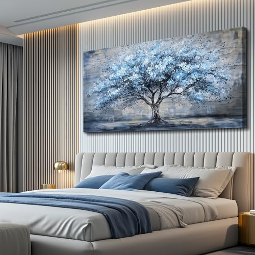 Large Wall Decor for Living Room Canvas Wall Art for Office Modern Wall Decorations for Bedroom Blue Tree Landscape Paintings Abstract Pictures Artwork Farmhouse Room Home Decor 24x48 in