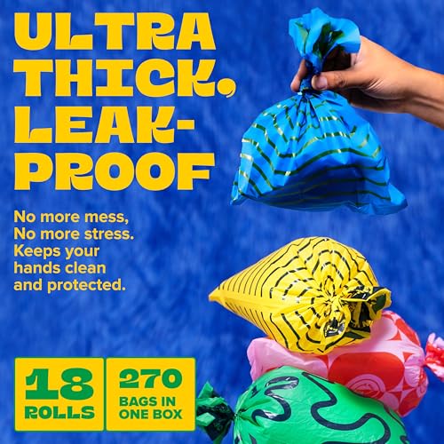 Image of Dog Poop Bags Rolls 270 Count (18 Rolls) - 14 inch Long, Ultra-Thick, up to 300% Stronger Unscented Poop Bags for Dogs - Leak Proof Pet Waste Bags with 30% Plant-Derived Materials