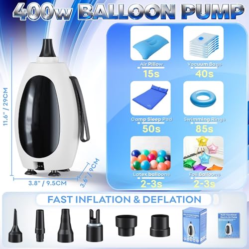 Image of Togvu Electric Balloon Pump, 3-in-1 Portable Air Pump for Inflatables and Balloons, Dual Nozzle Balloon Blower Machine for Latex 260q Foil Balloons 110V Inflator Deflator for Pool Floats Air Mattress