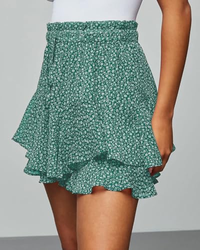 Image of Aoudery Flowy Shorts for Women Casual Boho Floral Skorts Ruffle Mini Skirts Running Tennis Butterfly Chiffon Shorts