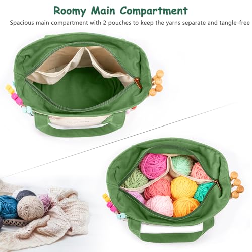Image of MYBAGZING Canvas Yarn Storage Organizer Bag Washable Crochet Bag with Pockets for Yarn, Hooks, Needles - Travel Knitting Tote for Crafters - Gift for Crocheters & Knitters (Medium /Large)
