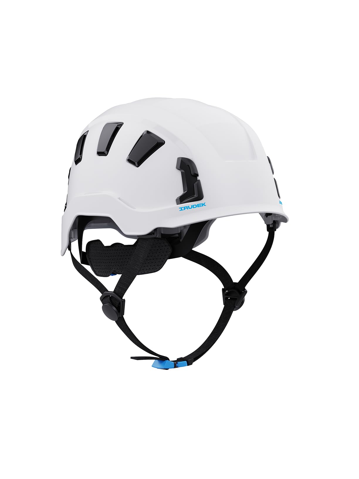 Irudek OREKA II Vent - Casco di sicurezza ventilato per lavori in altezza, ABS ultra leggero, sottogola regolabile, slot universali 30 mm, chip NFC, EN 397/​EN 12492