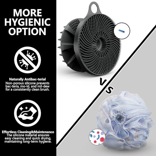 Image of 2 In 1 Silicone Brush, Body Shower Scrubber And Scalp Hair Massager Shampoo Brush, Deeply Cleansing Skin, Dandruff Removal And Hair Growth, Gentle For Women Men Sensitive Skin (Black)