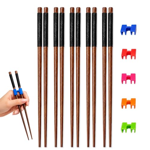Palillos chinos reutilizables para entrenamiento, Bisagra de plástico, Palillos para comer comida Japonesa, Lavables y reutilizables, Pack de 5 pares