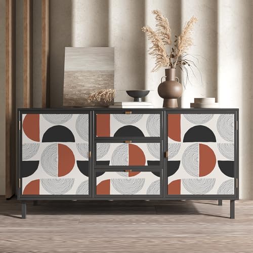 Papier peint géométrique vintage orange brûlé noir adhésif mural - 7