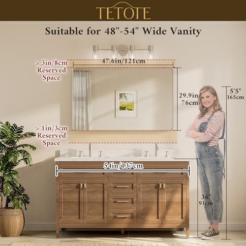 TETOTE 48 x 30 Inch Bathroom Mirror, Brushed Gold Metal Framed Wall Mounted Mirrors, Brushed Brass Rectangle Modern Decorative Vanity Mirror (Horizontal/Vertical) by TETOTE - Used condition - Image 8