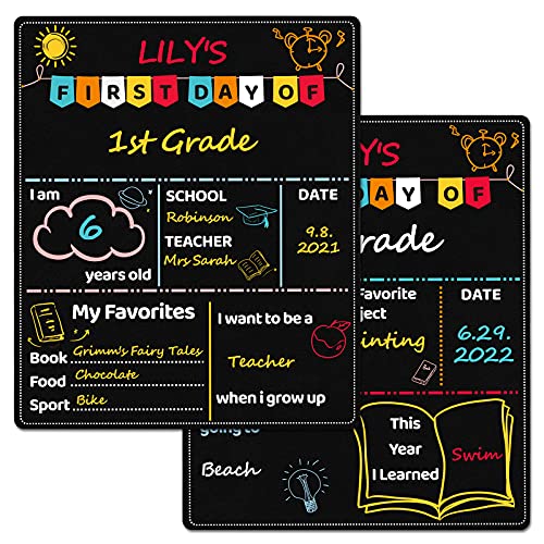 SKYDUE First and Last Day of School Chalkboard Reusable,10"x 12" Double Sided Erasable Wooden Chalkboard Sign,1st Day of School Sign for Kids,Back to School Photo Prop Commemorate Supplies