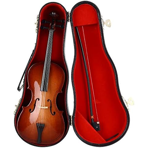 Haowecib Mini Cello Model Ornament, Basswood Like a Real Cello Decoration Wooden Musical Instrument Take Up Small Space Delicate Gift for Children Friends Parents Lover Cover