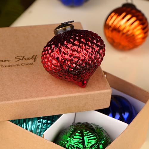 Image of IndianShelf 6 Colorful Christmas Balls - Glass Tree Ornaments - Multicolor Large Vintage Decorations for Christmas Tree