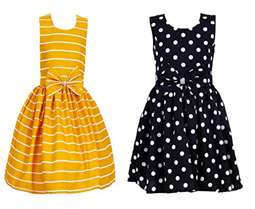 Image of Casual Frock for Baby Girls,Blue Printed and Olive Printed,Pack of 2