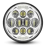 DOT Approved 80W 5-3/4' 5.75' Round LED Projection Headlight Compatible with Dyna Street Bob Super Wide Glide Low Rider Night Rod Train Softail Deuce Custom Sportster Iron 883,Silver
