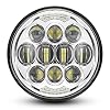 DOT Approved 80W 5-3/4 5.75 Round LED Projection Headlight Compatible with Dyna Street Bob Super Wide Glide Low Rider Night Rod Train Softail Deuce Custom Sportster Iron 883,Silver