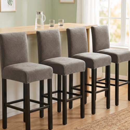 Image of HAOYONG Bar Stool Covers, Stretch Counter Stool Pub Chair Slipcover Washable Counter Height Chair Covers for Kitchen Dining Room Cafe Set of 2 (Coffee)