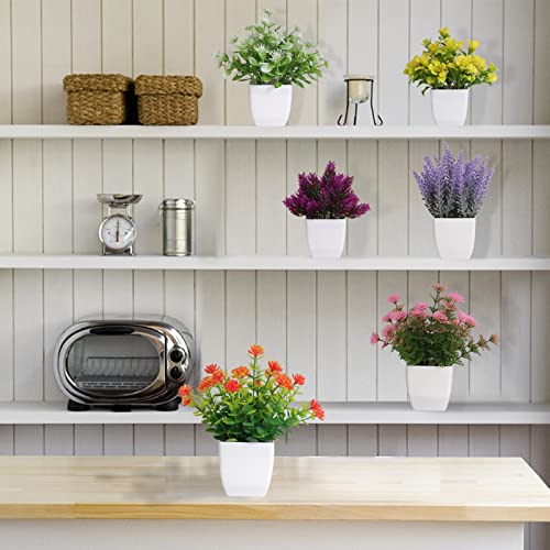 6Pcs Artificial Pot Flowers Small Fake Plants With Pot Mini Potted Plants For House Office Tabletop Decoration #TOP5