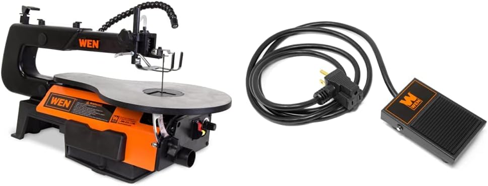 WEN 16-Inch Two-Direction Variable Speed Scroll Saw Bundle with Foot Pedal Switch
