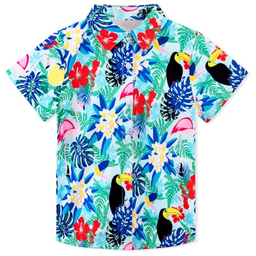 Image of XiaoMoSha Hawaiian Shirts for Boys Button Down Shirt Short Sleeve Shirts Girls Hawaiian Shirt Summer Beach Tops for Kids