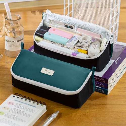 Image of iSuperb Pencil Case Large Capacity Pencil Pouch Bilateral Pen Bag Travel Bag Make Up Organizer with Zipper (Green)