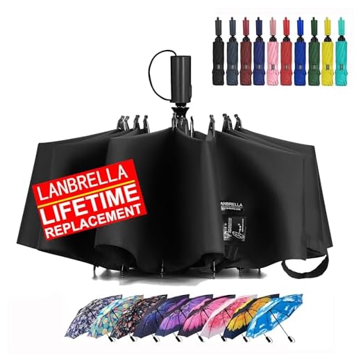 LANBRELLA Compact Reverse Folding Umbrella Auto Windproof Travel Umbrella-Black
