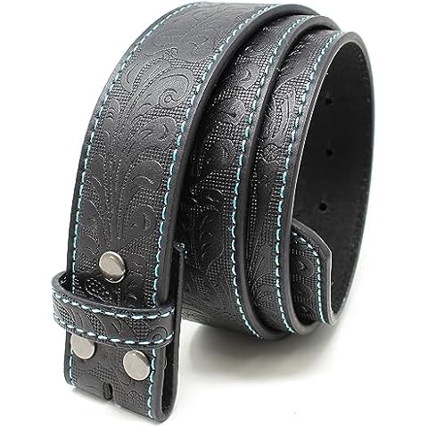 BC Belts Leather Belt Strap with Embossed Western Scrollwork 1.5" Wide with Snaps (Black/Teal-XS) Cover