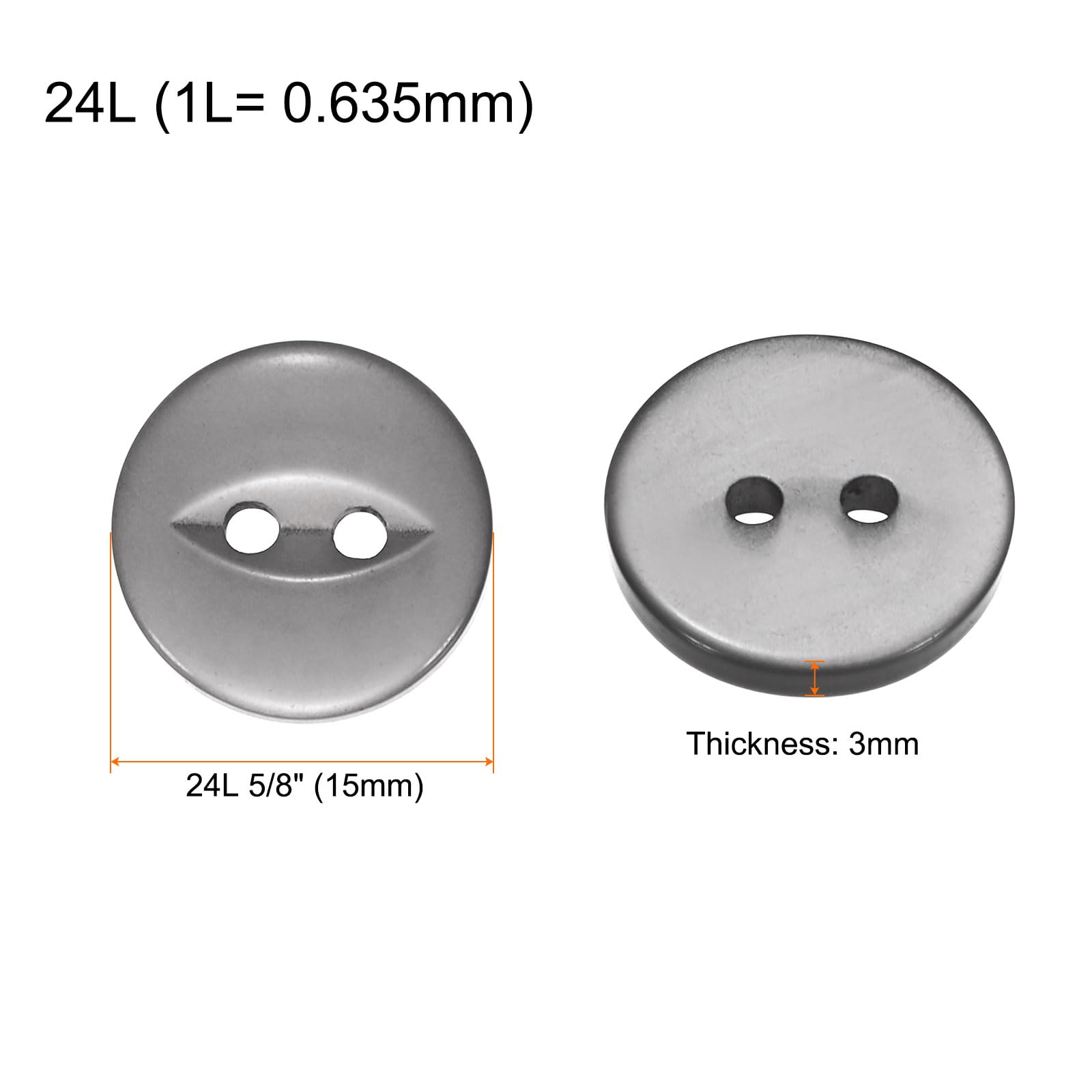 HARFINGTON 10 botones de costura redondos grises de 24 L de 15 mm, resina de 2 agujeros, botón de repuesto para manualidades, pantalones, vestidos, faldas, ropa, botones de cierre