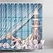 ABxinyoule Lighthouse Shower Curtain Shell Conch Nautical Blue Fabric