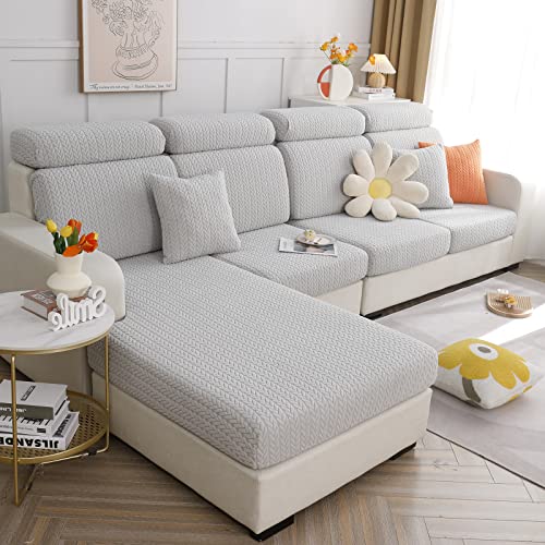 MIFXIN Sofa Cover Stretch Universal Couch Cushion Slipcover Anti-Slip Elastic Sectional L Shape Sofa Slipcover Chaise Lounge Seat Cover Furniture Protector (Chaise Cover, Light Grey)