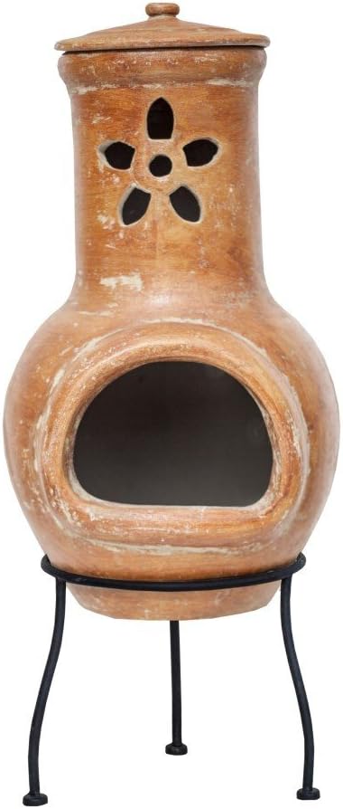 La Hacienda Clay Chiminea with Flower cut out design Patio Heater