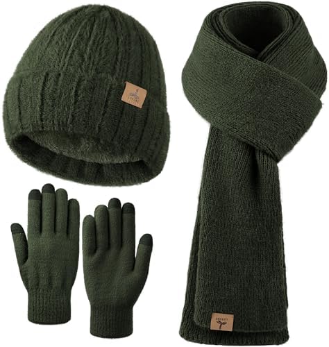 Winter Beanie Hat Scarf Gloves, Warm Fleece Knit Hat Long Scarf N...
