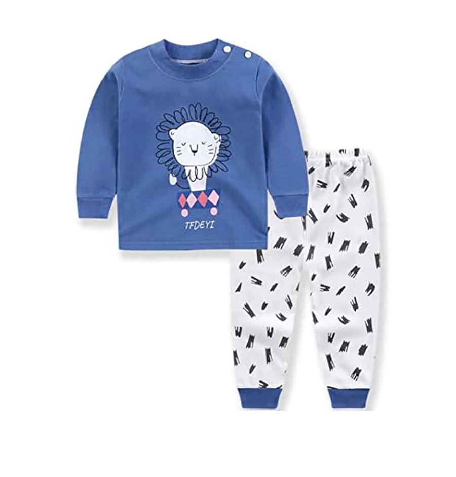 Image of Bold N Elegant Bright Cute Cartoon Print Little Boy Girl Kids Full Length Tshirt Pant Pajama Set for Baby Infants