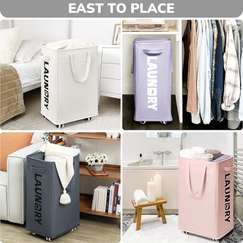 Image of Goodpick Laundry Basket with Wheels 2-Pack, 75L Collapsible Laundry Baskets with Removable Wash Bag, Clothes Laundry Hamper on Wheels, Light Purple
