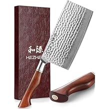 HEZHEN Chinese Chef Knife 6.8 Inch- Meat Cleaver, Chinese Cleaver Knife, Premium Damascus Powder Steel-Natural Rosewood Handle-Master Hammered Finish Series