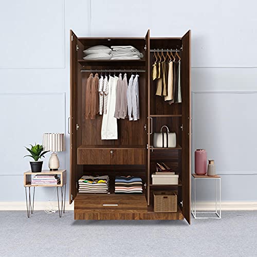 Image of Wakefit Wardrobe | 1 Year Warranty | Engineered Wood Almirah, Cupboard for Clothes Storage | 3 Door, 1 Drawer, 2 Hanging Space | Cashmere - Columbian Walnut