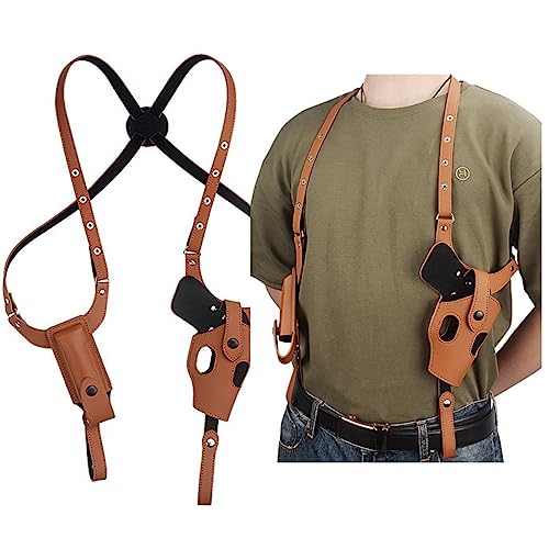 ACEXIER Tactique Cachée Pistolet Holster Militaire Cuir Épaule sous Les aisselles Pistolet Arme de Poing Carry Pouch pour G17 19 Accès à la Chasse (Tan)