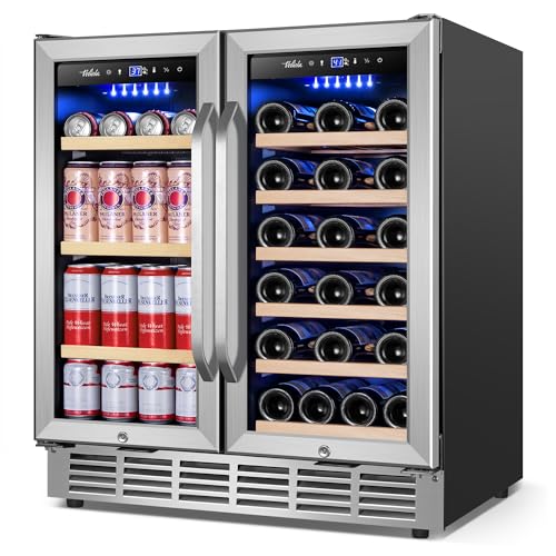 Velieta Wine and Beverage Refrigerator 30 Inch, Upgrade Dual Zone Wine Cooler, 30'' Wine beverage Fridge Built in or Freestanding Under Counter Large Capacity Glass Door Advanced Cooling System