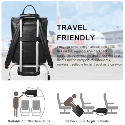 Mochila de cuero para portátil para mujeres, negra miniatura 6