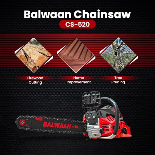 Image of Balwaan Krishi Petrol Chainsaw | 52cc 2-Stroke Engine | 18 inch Guide Bar | 0.55L Fuel Tank | Heavy-Duty Wood Cutting Tool for Farming, Tree Felling, Branch Trimming & Outdoor Use |CS-520