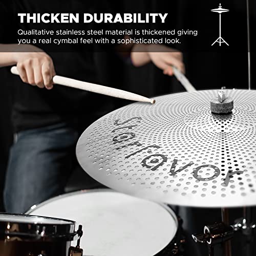 Starfavor Low Volume Cymbal Pack Mute Cymbal Set With Cymbal Mute Pads, 14"Hi-Hat/16"Crash/18"Crash/20"Ride Practice Cymbals For Drummers, With Cymbals Bag, Silver, Mc-520S #TOP2